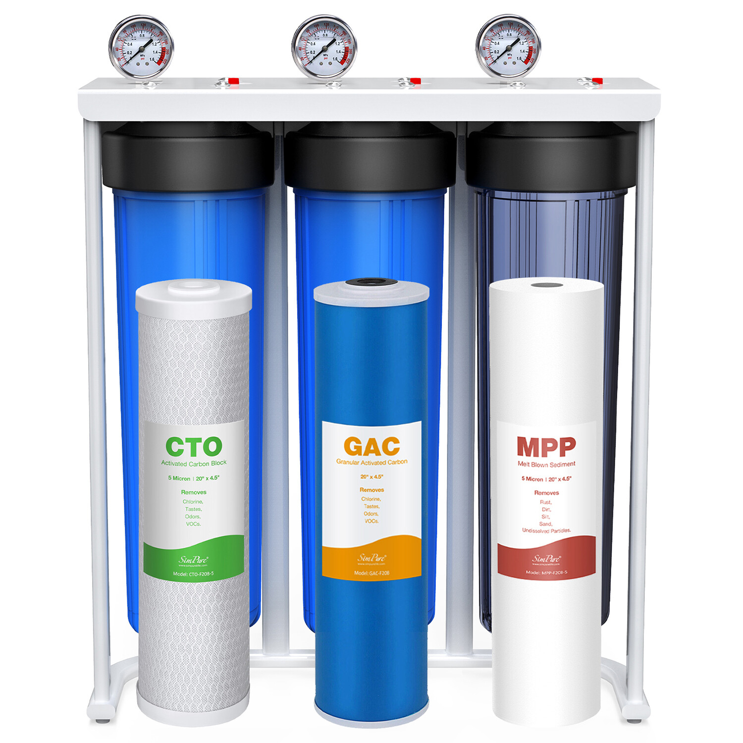 3-Stage 20″x4.5″ Big Blue Whole House Water Filter System 1″ NPT Port 150000 Gal