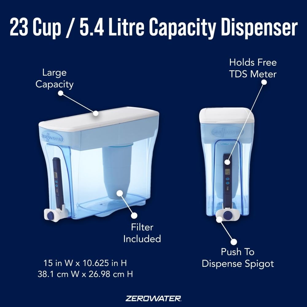 ZeroWater 23-Cup Dispenser Ready-Pour 5-Stage Water Filter with 0 TDS Water