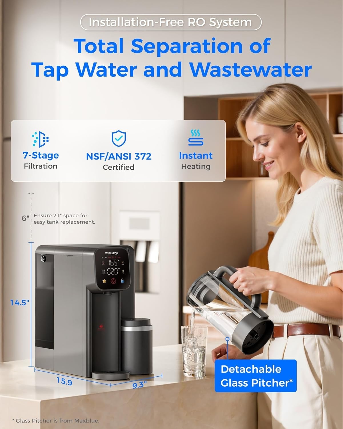 Waterdrop M6H Instant Hot Reverse Osmosis System Countertop Water Filter 7-Stage