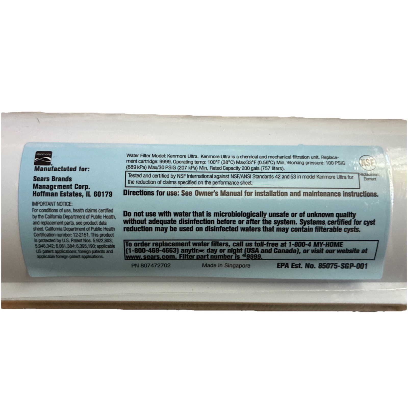 Genuine New Water filter Ultrawf 469999 Frigidaire Kenmore Sealed No Box