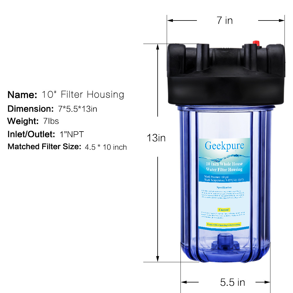 Geekpure 10 Inch Whole House Water Filter Housing 1″NPT Fit 4.5″ x 10″ Filters