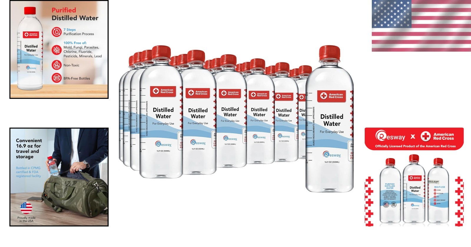 American Red Cross 16.9 fl.oz Bottled Distilled Water – Eco-Friendly Pack of 24
