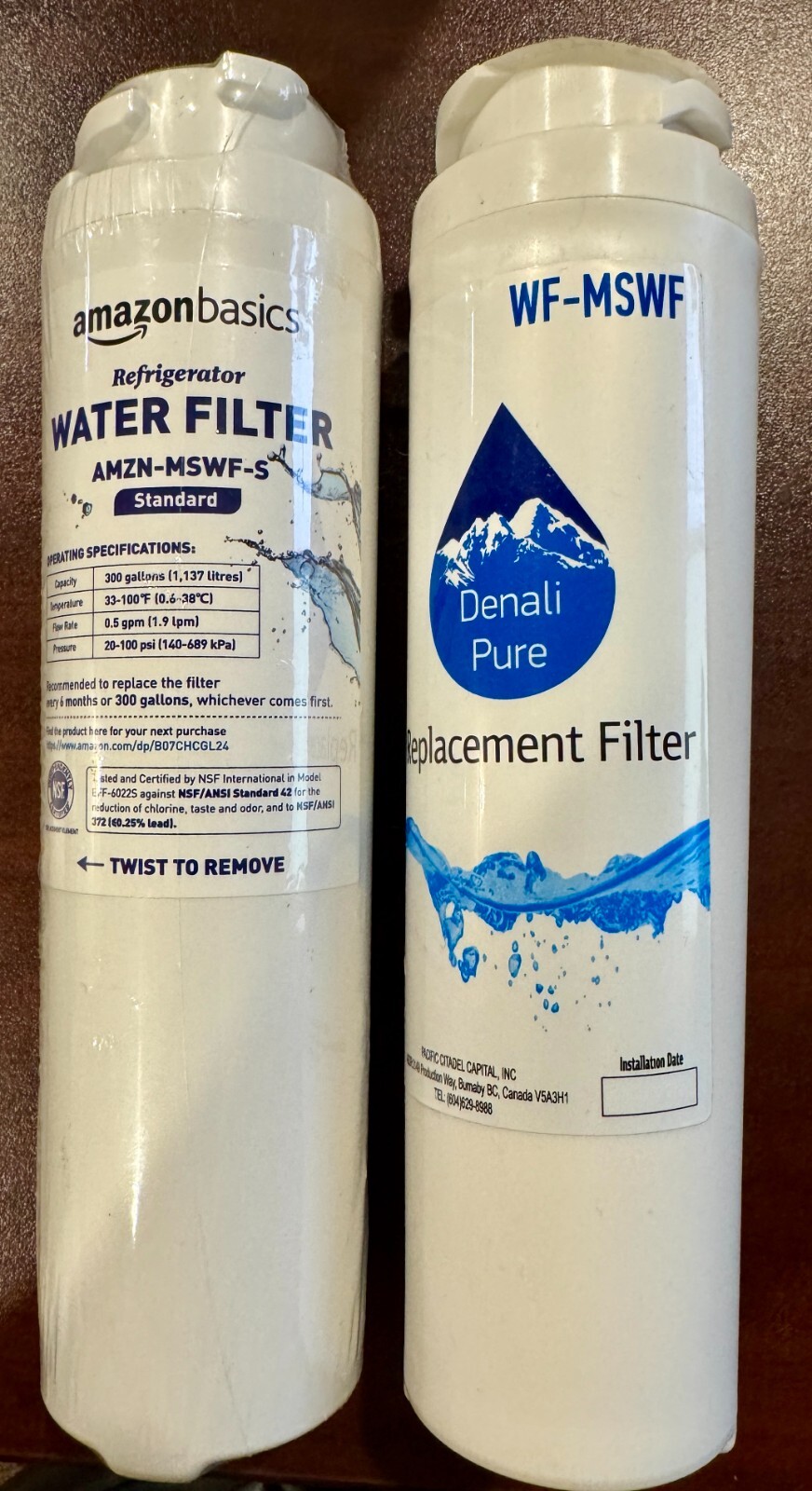 Lot of 2 Amazon Basics Denali Pure AMZN-MSWF-S Refrigerator Water Filters (F-9)
