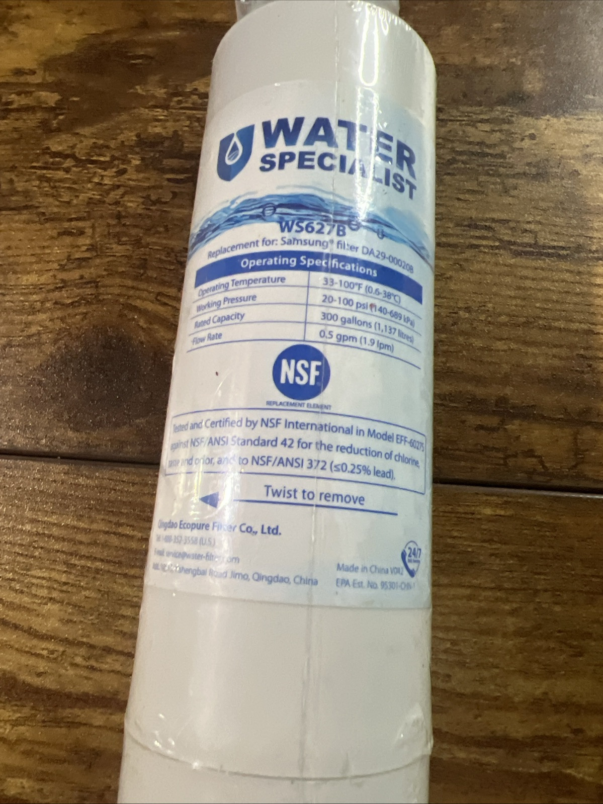 Water Specialist WS627B Water Filter, Replacement For Samsung DA29-00020B