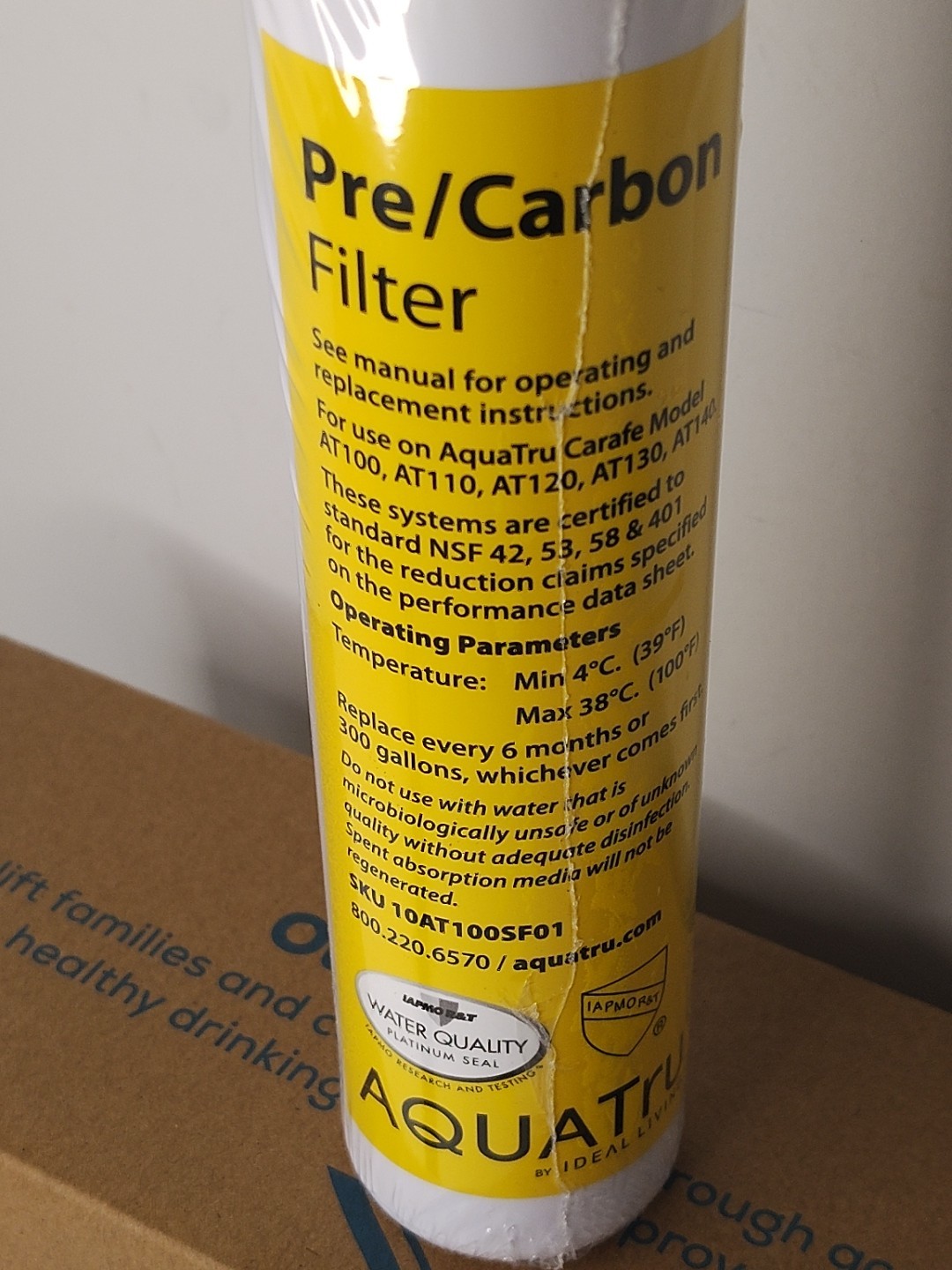 1 SEALED Aquatru Stage 1 & 2 Pre/Carbon Water Filter for Countertop CARAFE AT100