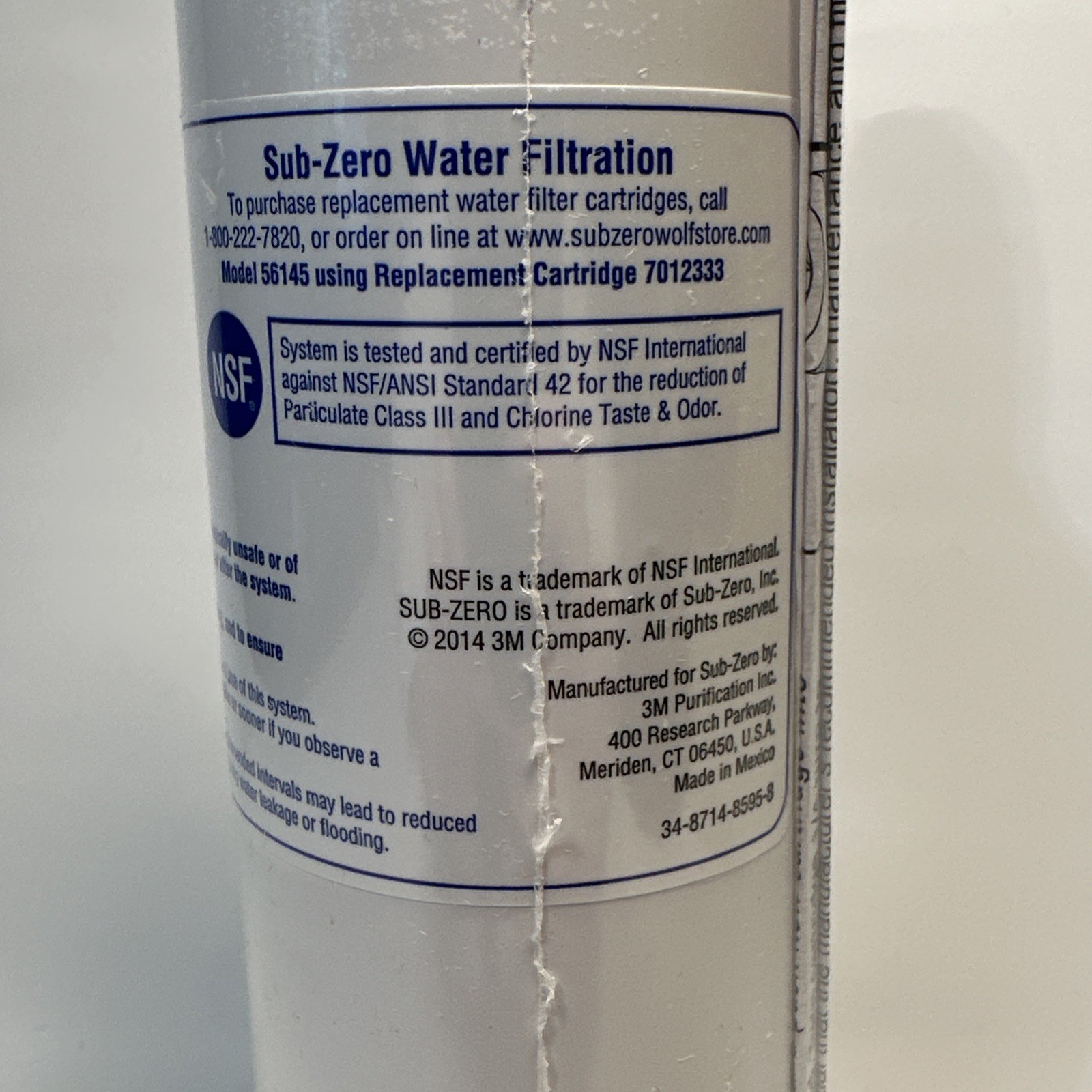 Sub-Zero 7012333 Ice Maker Water Filter UC-15 NSF Rated New Sealed