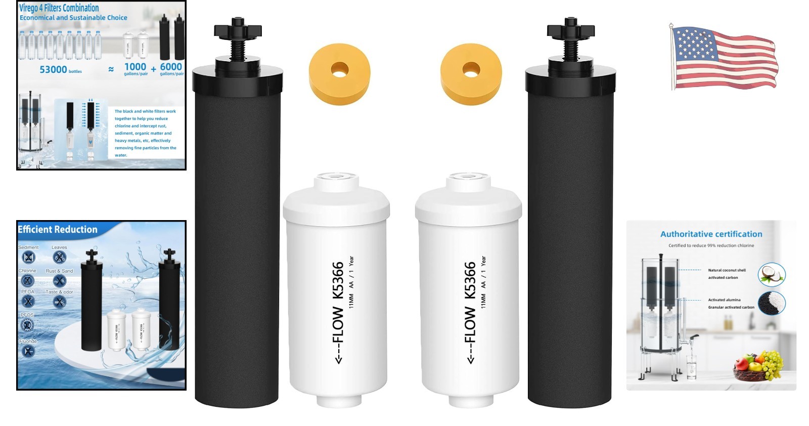 Combo Pack of 4 Berkey Replacement Filters: BB9-2 & PF-2 Compatible – NSF Cer…