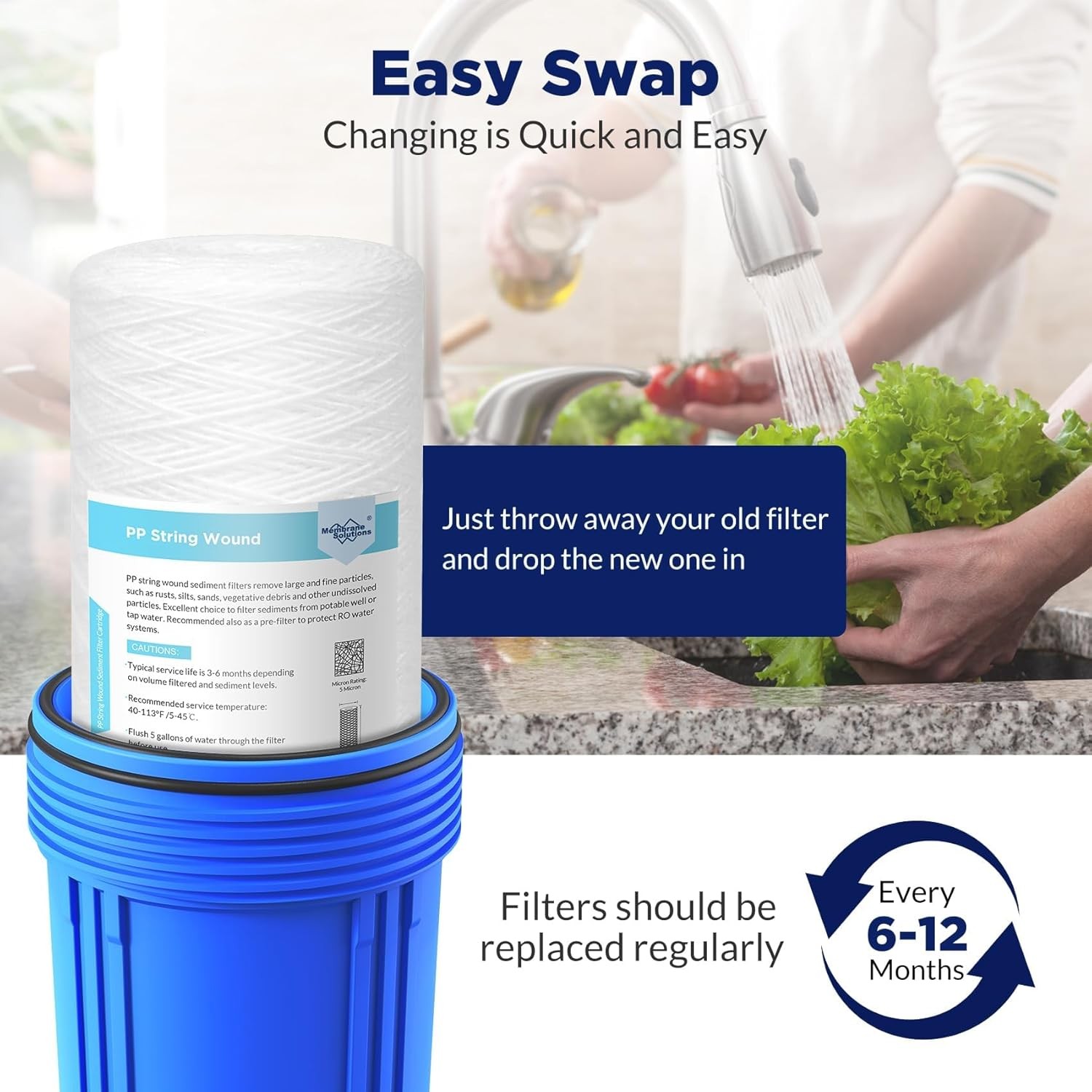 6 Pack 20″ x 4.5″ Big Blue Whole House System String Wound Sediment Water Filter