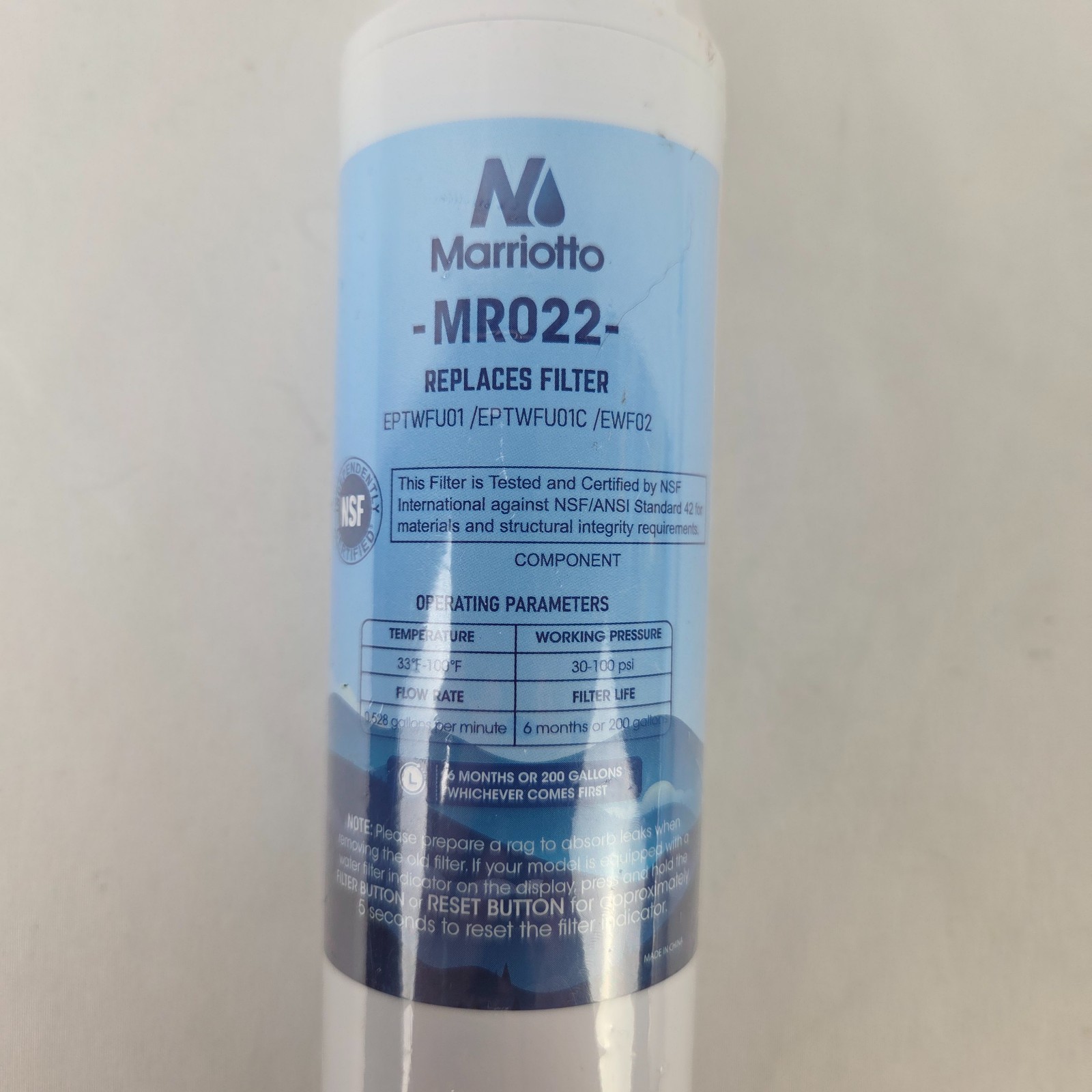 Marriotto MR022 Refrigerator Water Filter Replacement. Sealed