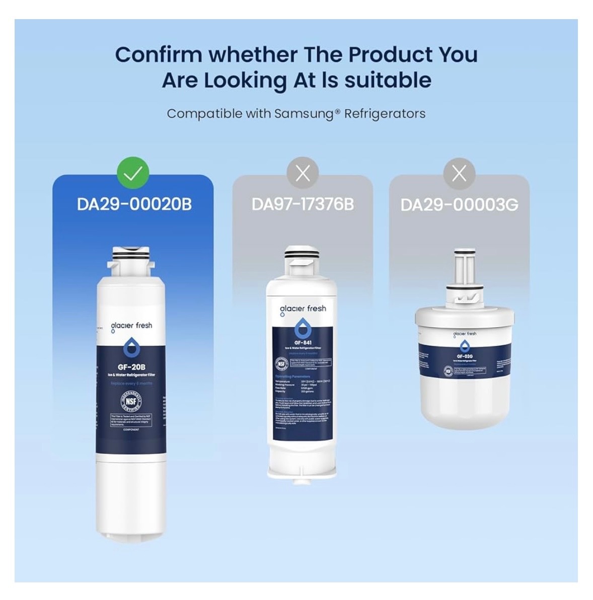 3 PACK GLACIER FRESH DA29-00020B Refrigerator Water Filter Compatible Samsung