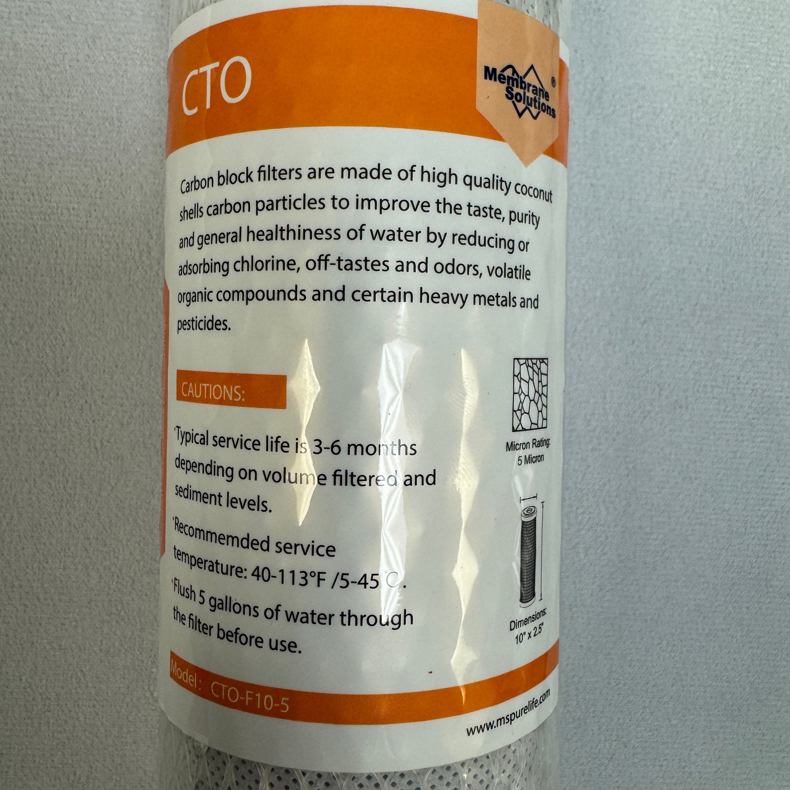 4-Pack CTO Carbon Block Water Filter 10″x2.5″ Replacement 5 Micron CTO-F10-5