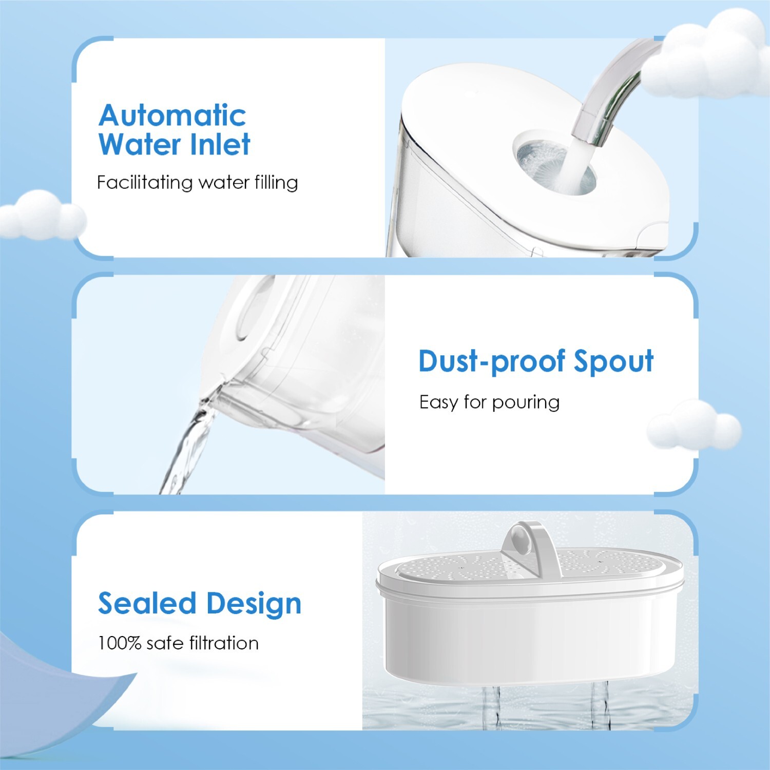 Waterdrop 200-Gallon Long-Life Elfin 5-Cup Water Filter Pitcher with 4 Filter