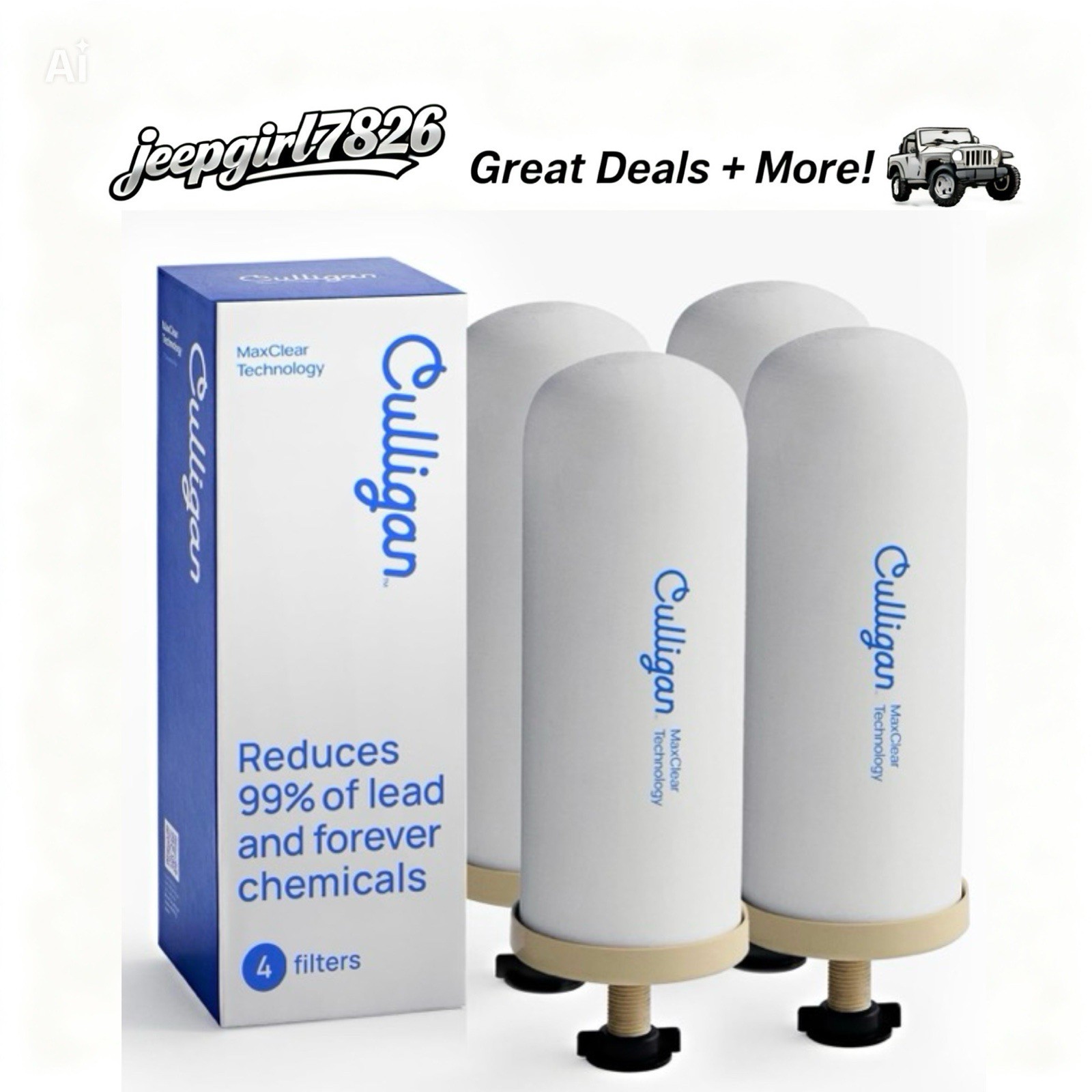Culligan MaxClear 7in Gravity Water Filter 4 Pack Compatible ProOne & Berkey