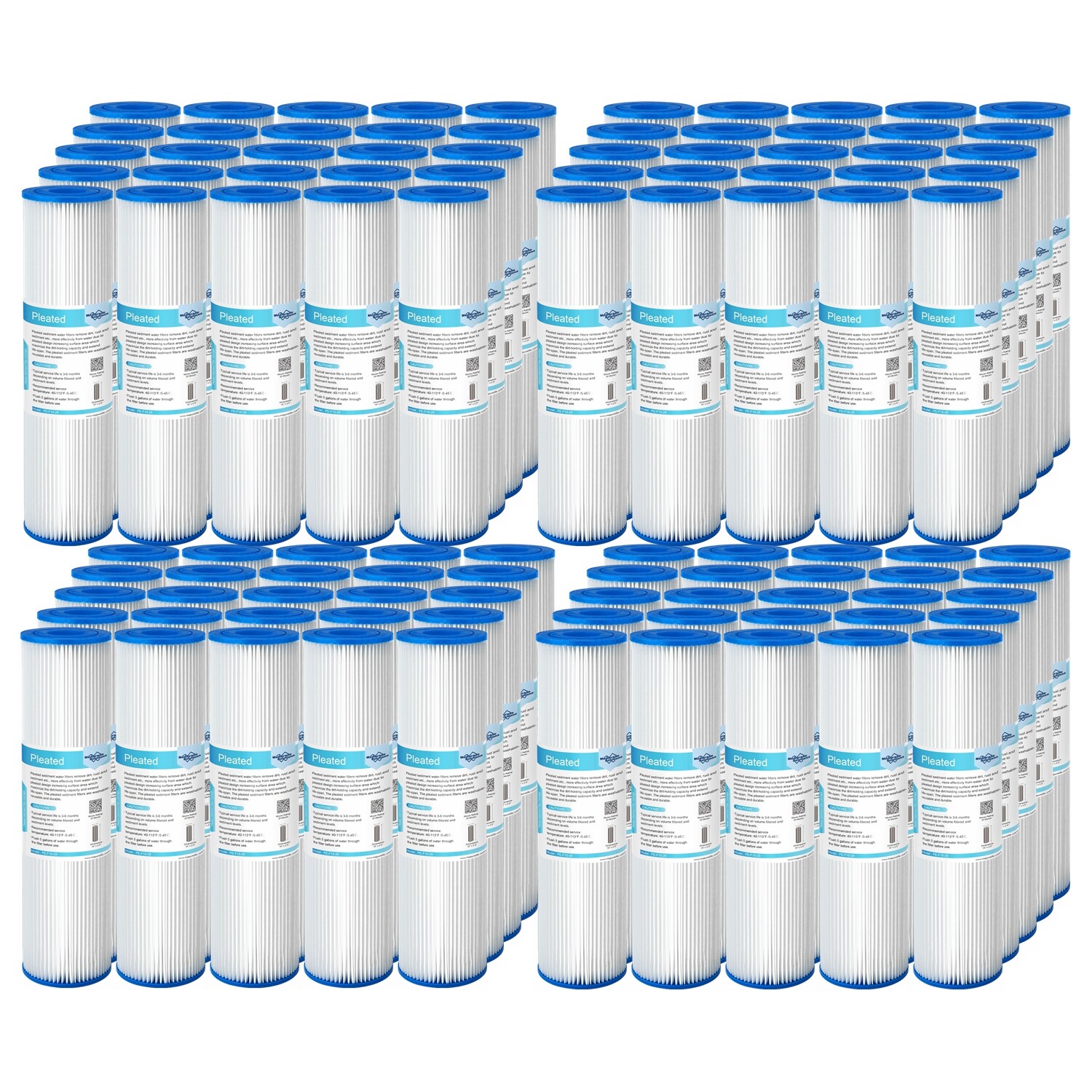 100 Pack 5/20/50 Micron 10″x2.5″ Washable Reusable Pleated Sediment Water Filter