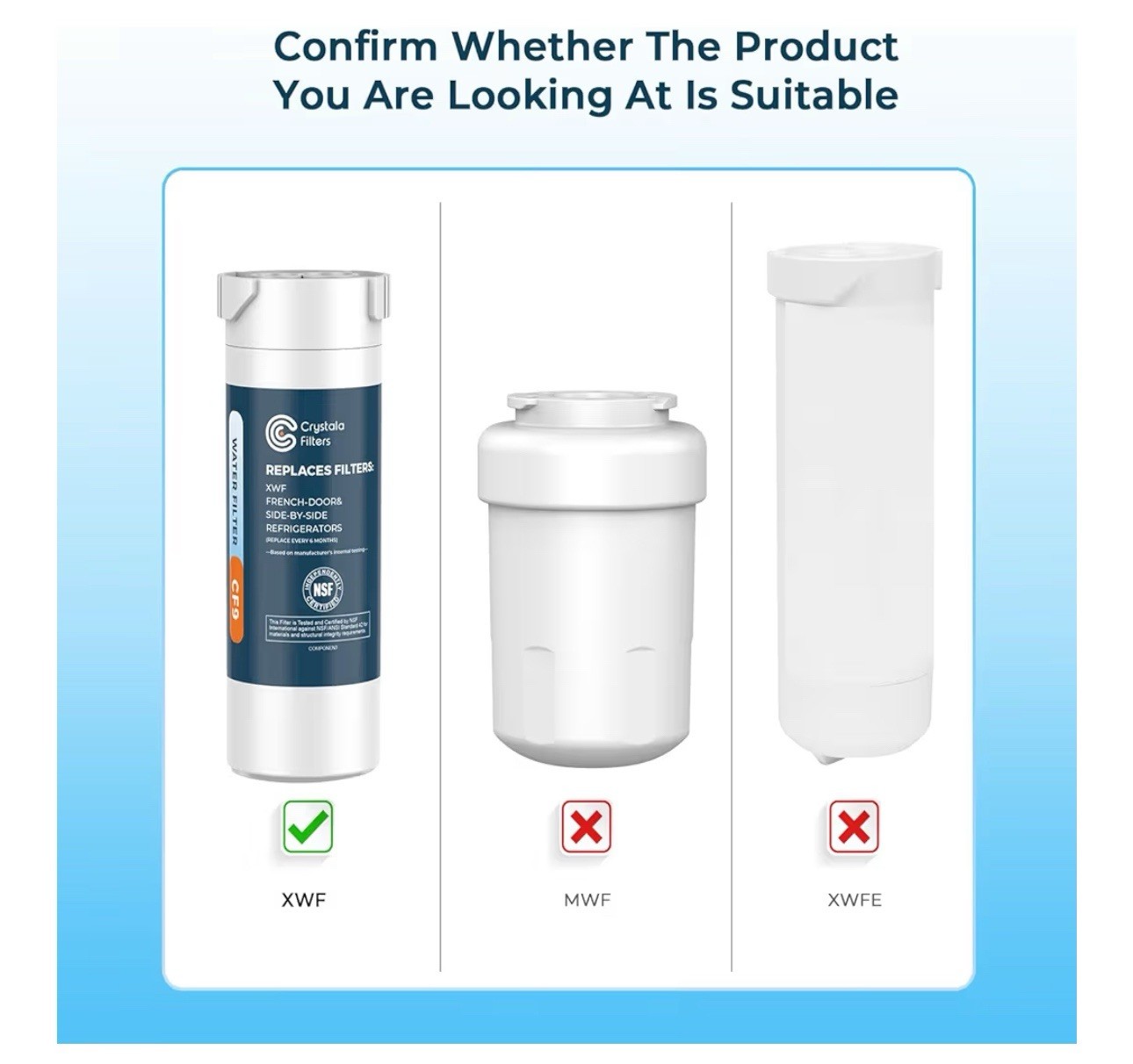 Crystala Water Filters CF9 for XWF French Door and Side by Side Refrigerators X2