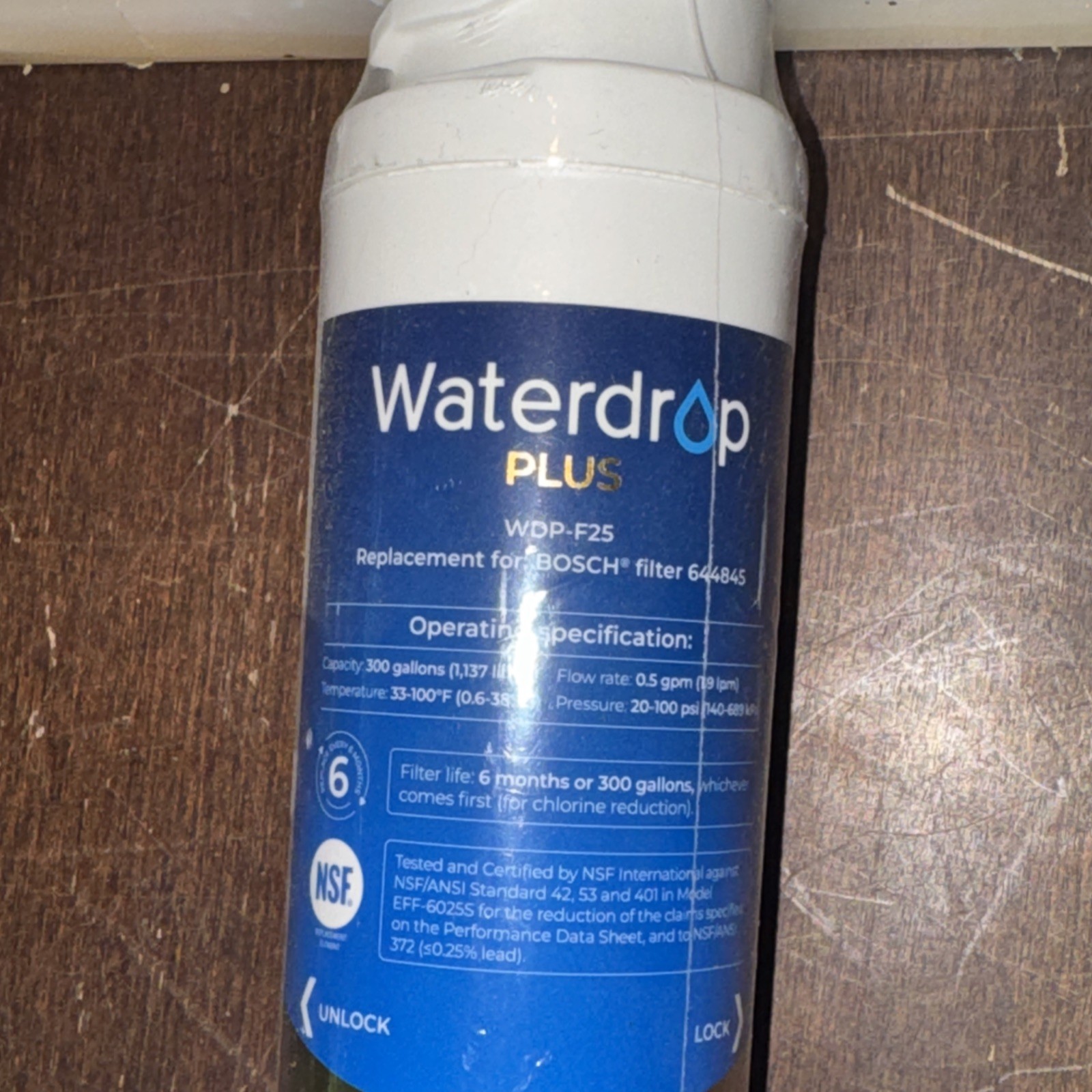 Waterdrop Plus Model WDP-F25 Water Filter Replacement 300 Gallons 6-Month