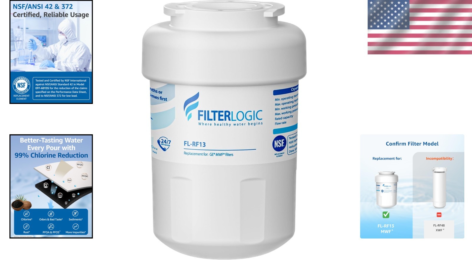 FL-RF13 Refrigeration Water Filter – Reduces Chlorine & Impurities, 300 Gallons