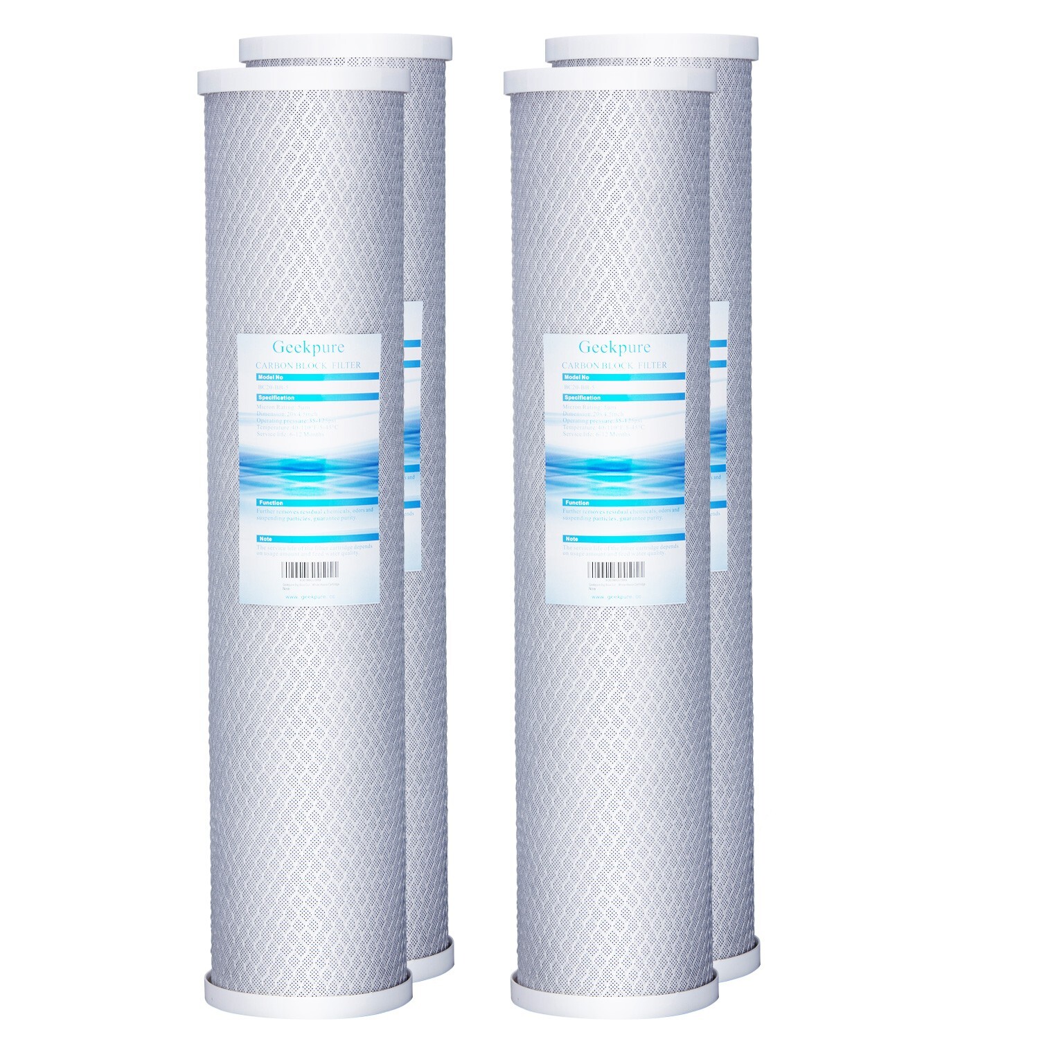 Geekpure Carbon Block Whole House Replacement Water Filter 20″ x 4.5″- Pack 4