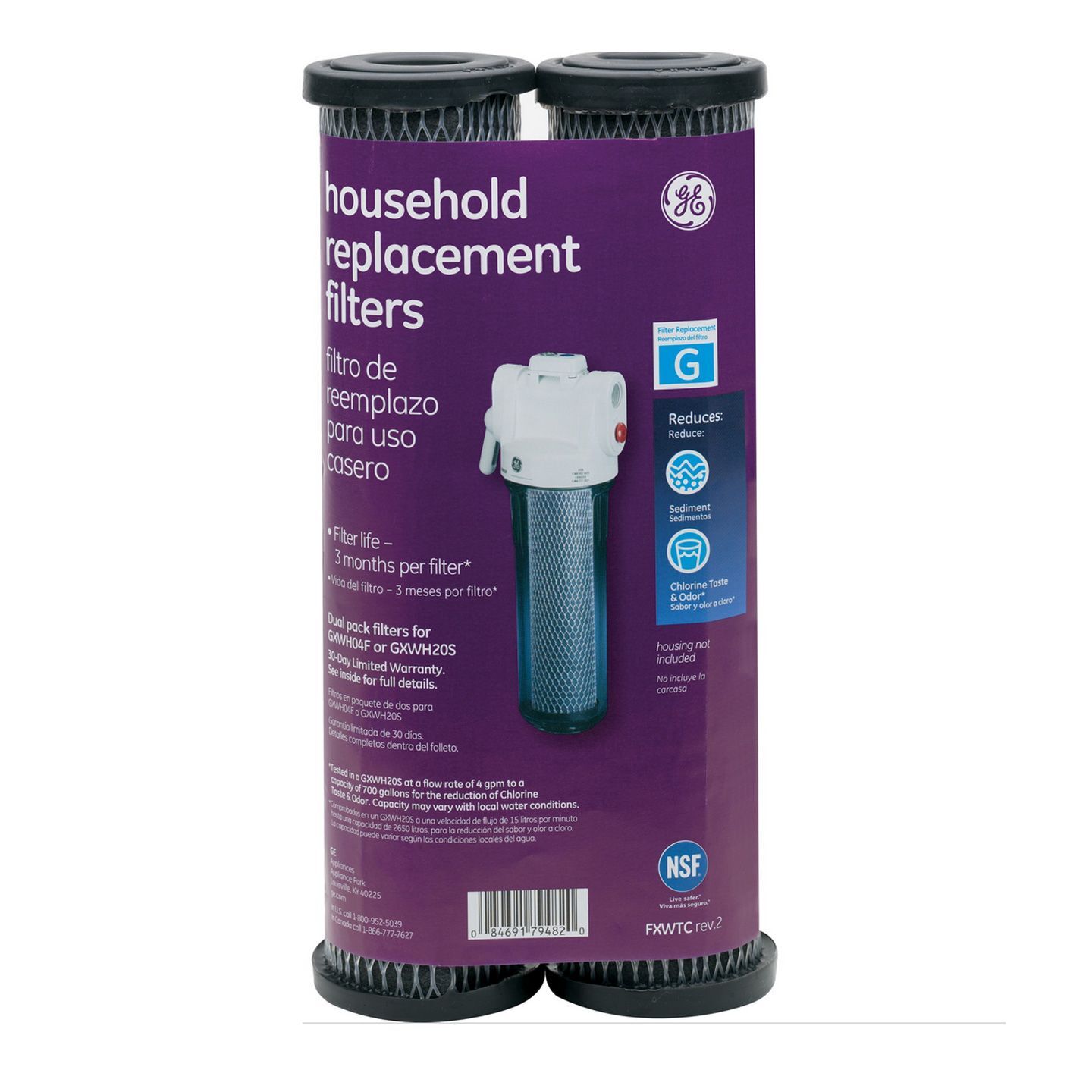 GE SmartWater FXWTC 5 Micron Standard 10 x 2.5 Inch Sediment Filter (2 Pack)