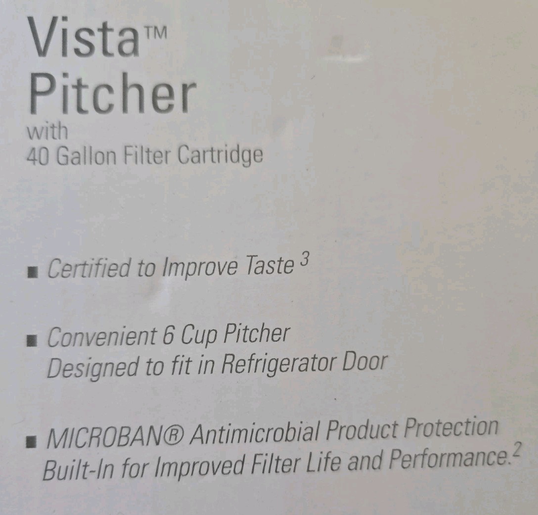 DuPont Vista Water Pitcher 6 Cup Capacity 40 Gallon Filter Life – NIOB #03