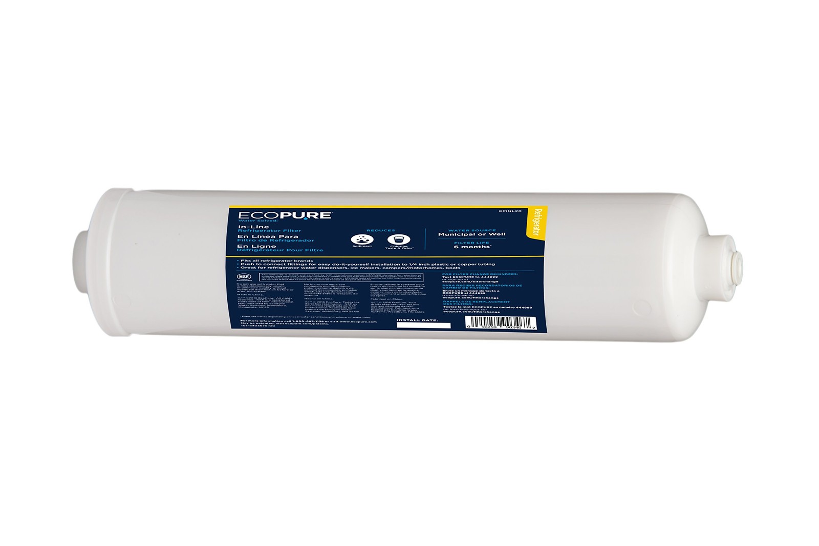 EPINL20 In-Line Refrigerator & Icemaker Water Filter – Universal Fit – NSF Ce…