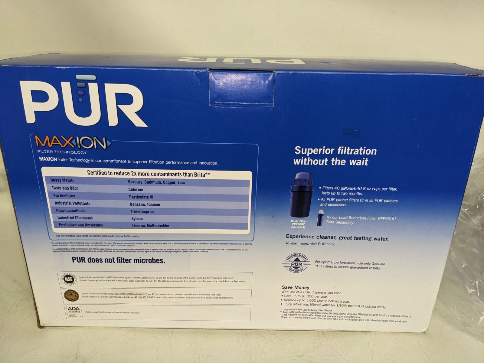 NEW PUR 30 Cup Water Dispenser Filtration System Blue/White DS1800Z (ZE)