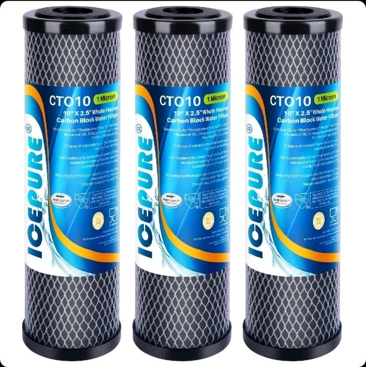 PurePlus 10″ x 2.5″ Carbon Block Water Filter 1 Micron CTO10 – 3 PACK