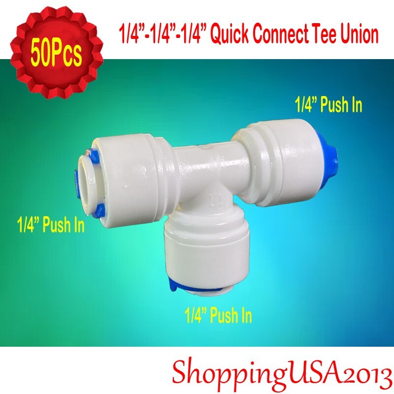 50Pcs 1/4″-1/4″ Quick Connect Tee Union Fittings Connector Push In Water Filter