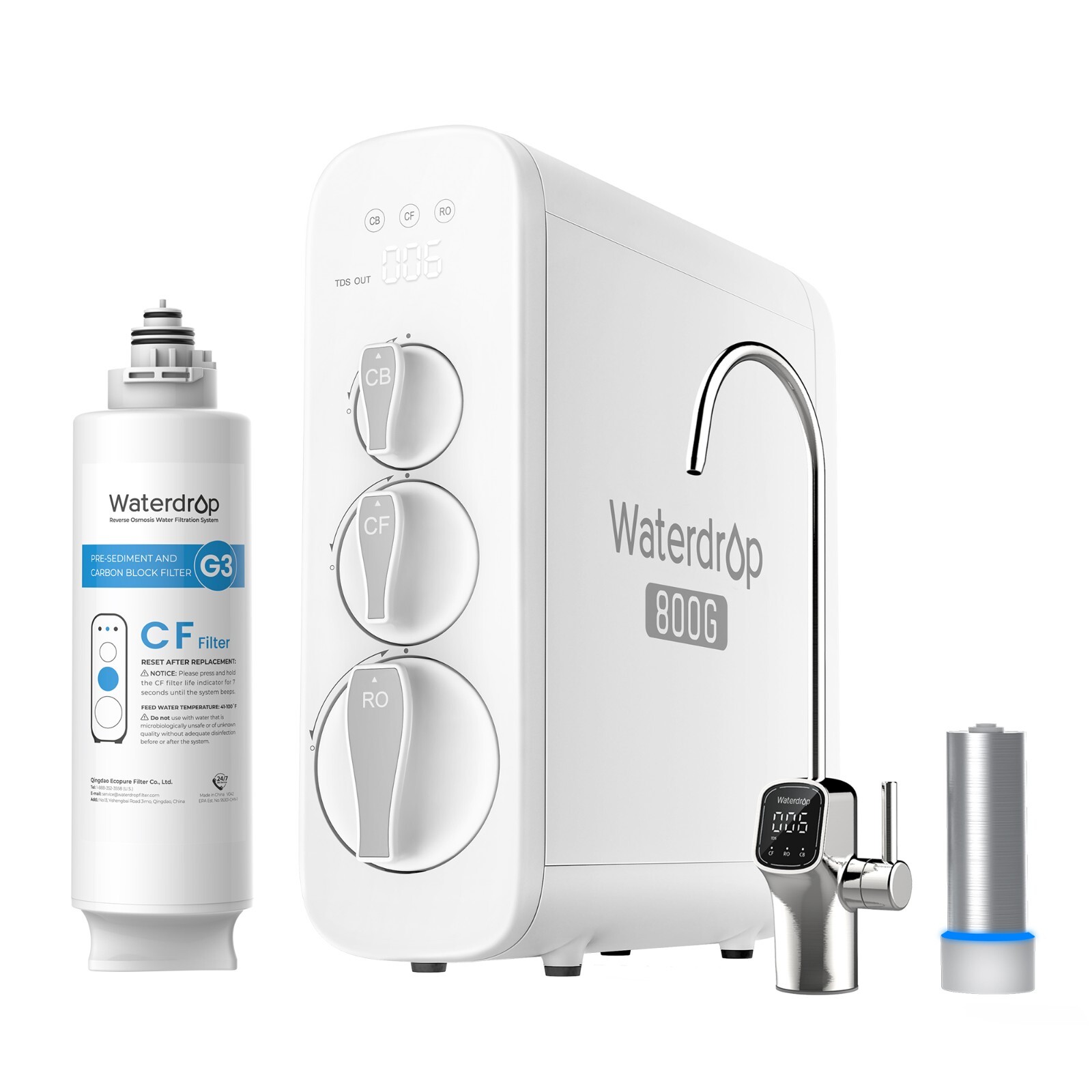 Waterdrop G3P800 Reverse Osmosis System, 800 GPD,Tankless,with free 1 Filter