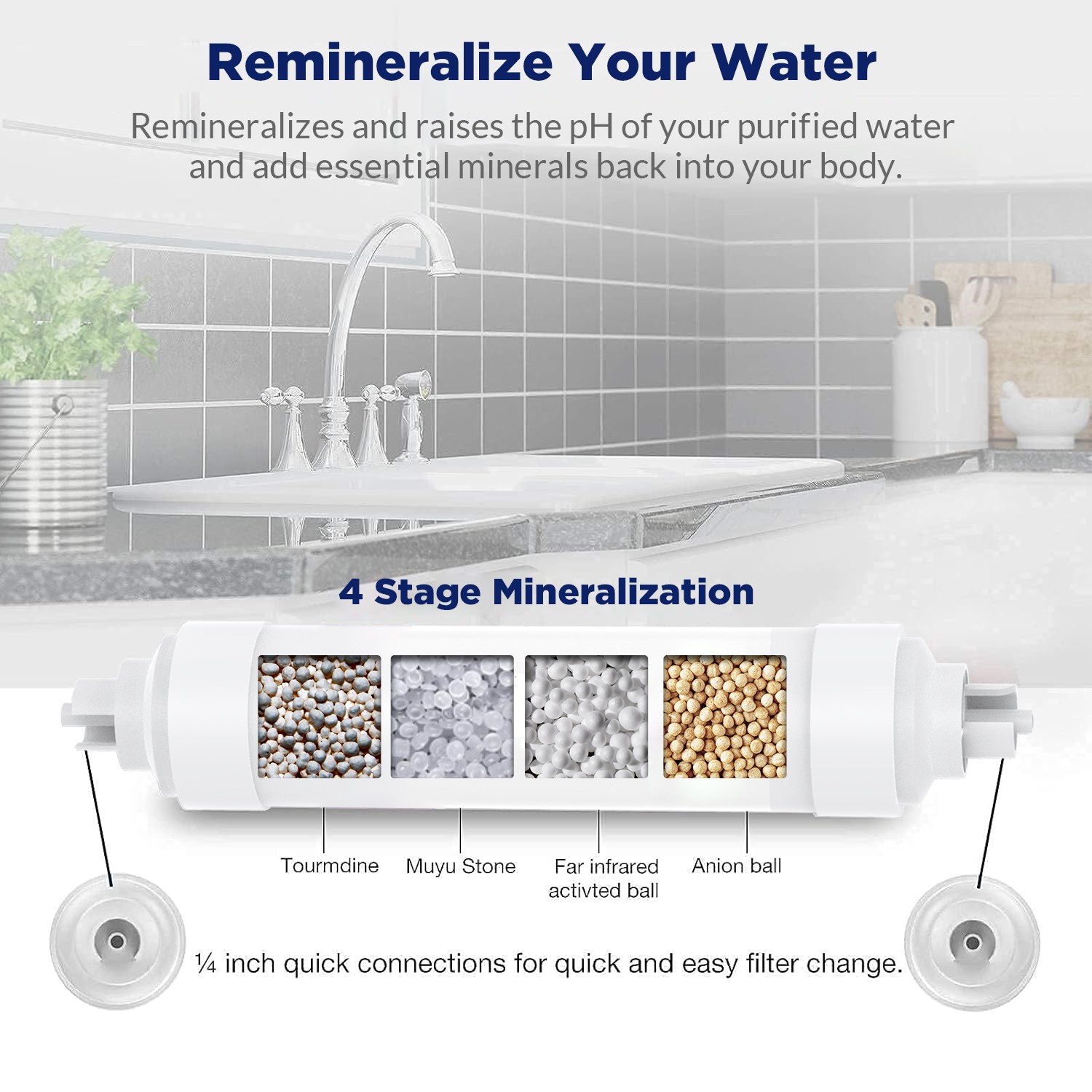 6-Stage Alkaline Water Filter pH+ Inline Restore Minerals Cartridges 1-100 Pack