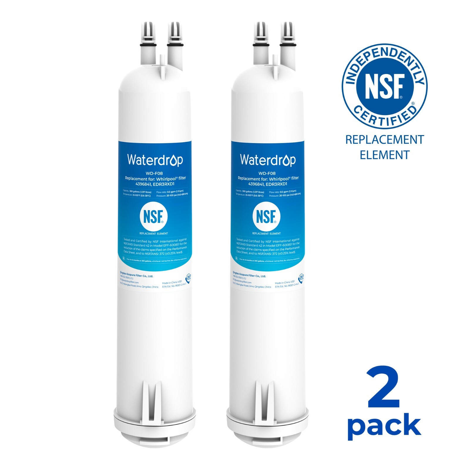 Waterdrop Refrigerator Filter, Replacement for Kenmore® 46-9083, 46-9030, 2 Pack