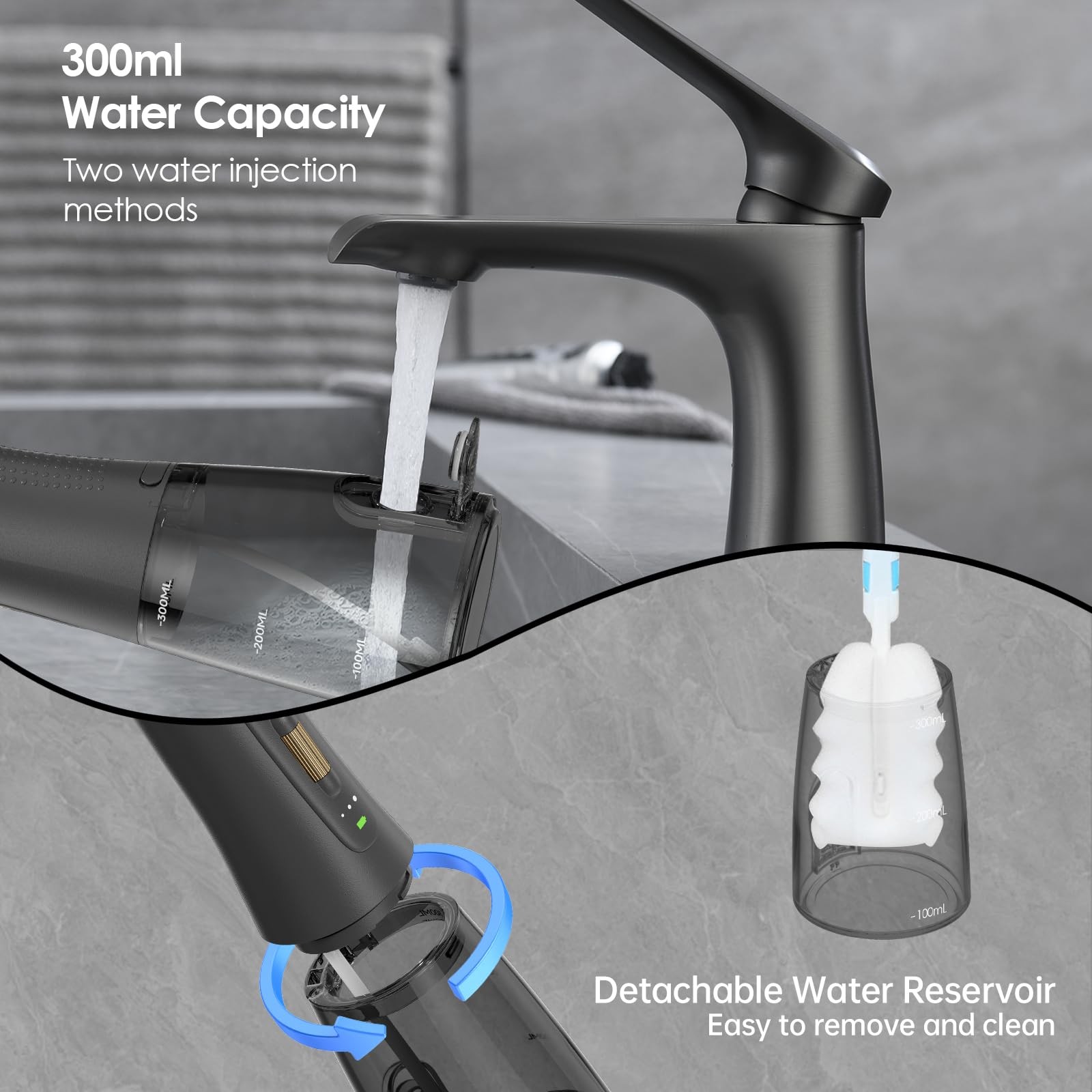 Hooyapik 300ML Long-Lasting Battery Life Water Flosser 300ML, Black&gold