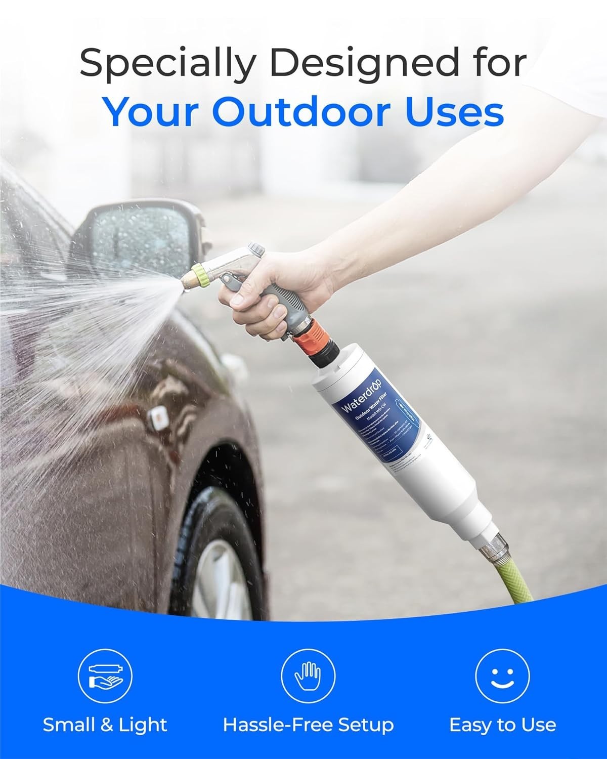 Waterdrop Hard Water Filter for Hose Car Wash, 2 Pack with Hose Protector