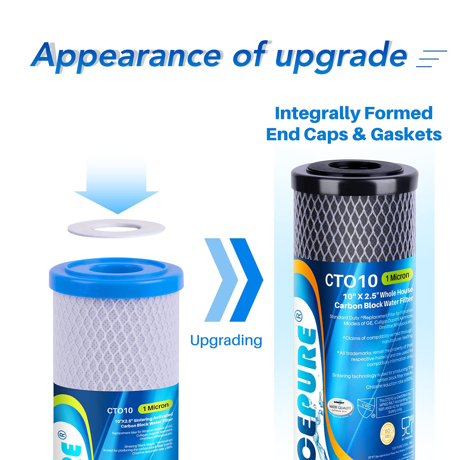ICEPURE 2.5″ x 10″ Whole House CTO Carbon Sediment Water Filter Cartridge, 4PACK