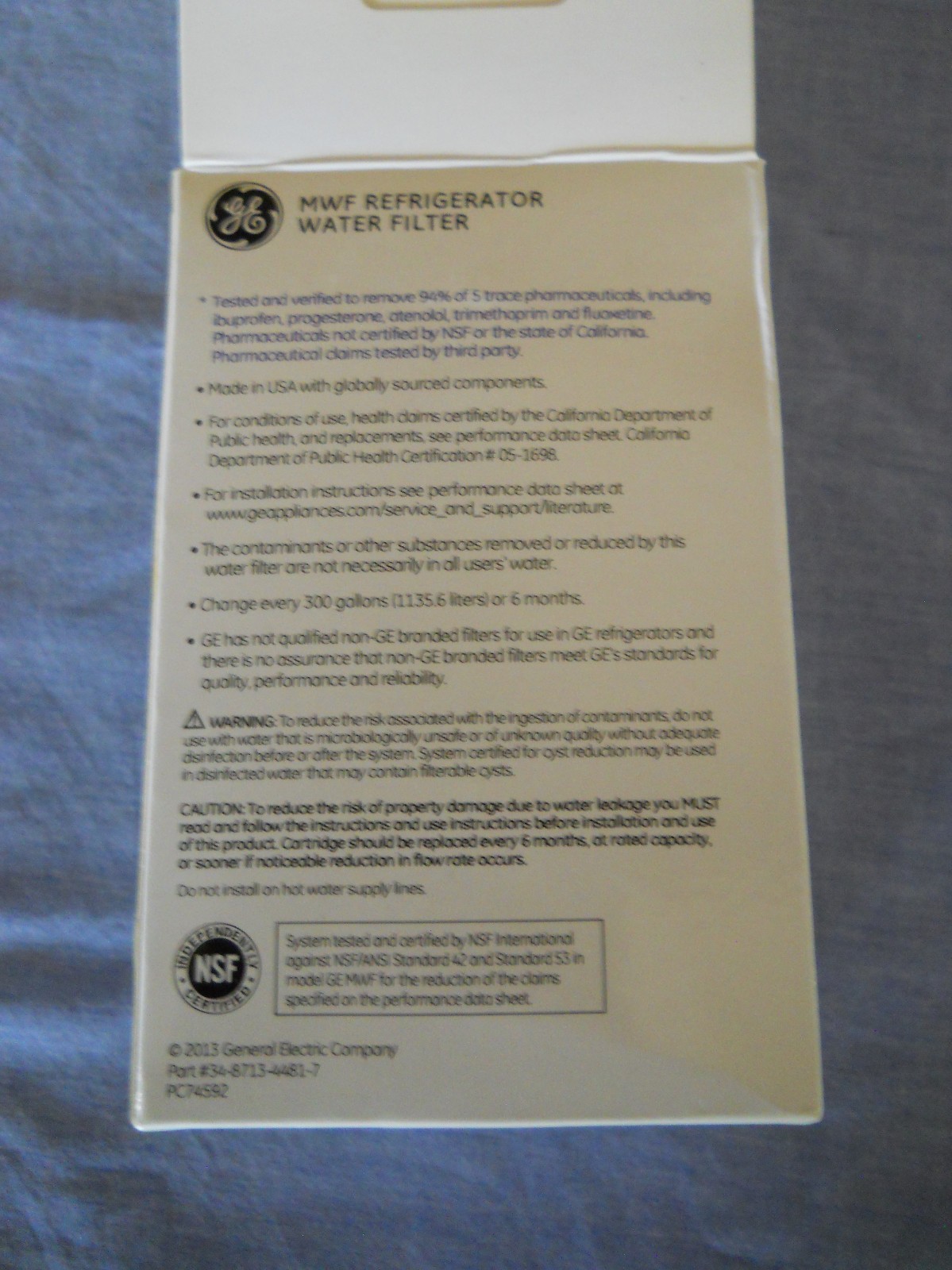 GE MWF Water Filter – White filters Lead, Asbestos, Cysts and select chemicals