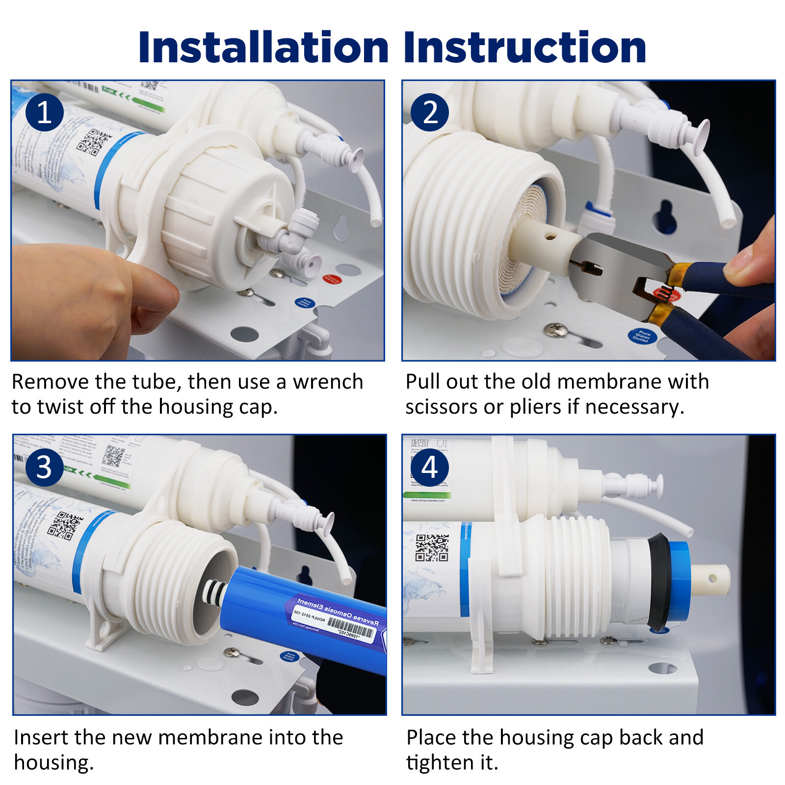 4 Pack 600 GPD RO Membrane Drink Water Reverse Osmosis System Filter Replacement
