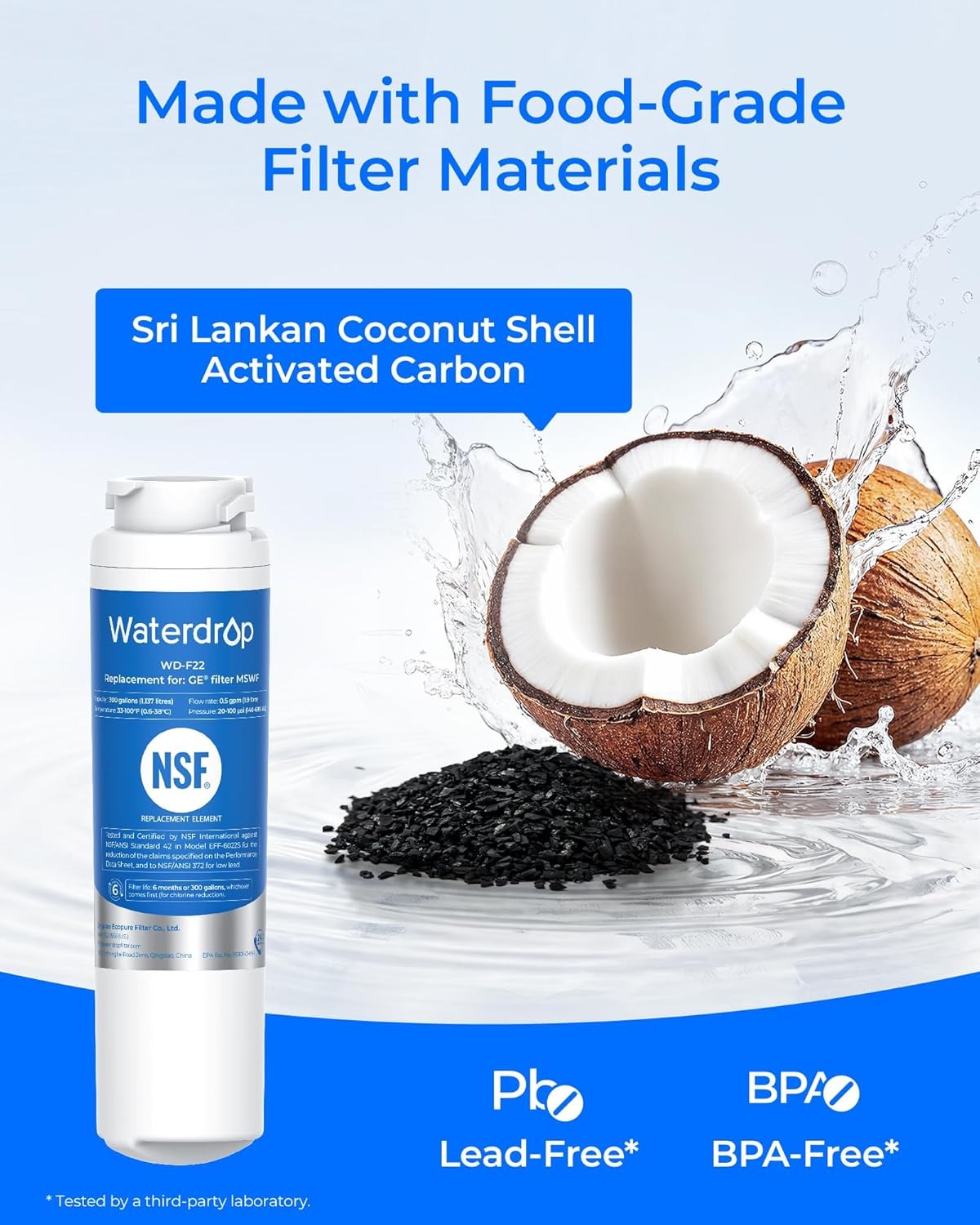 Waterdrop MSWF Refrigerator Water Filter, Replacement for GE® MSWF, Pack of 3