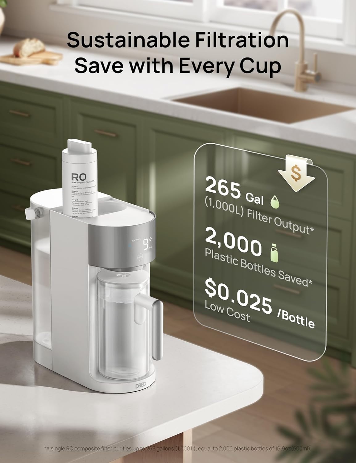 Reverse Osmosis Water Filter Countertop, RO Filtration System, 3:1 Pure to Drain