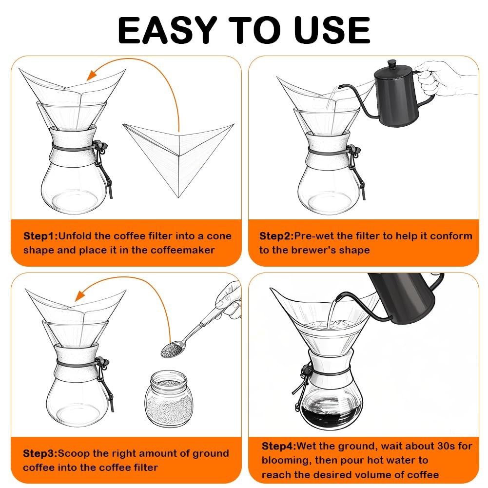 BYKITCHEN Pre-folded Pour Over Coffee Filter, Natural 50pcs-8inch,