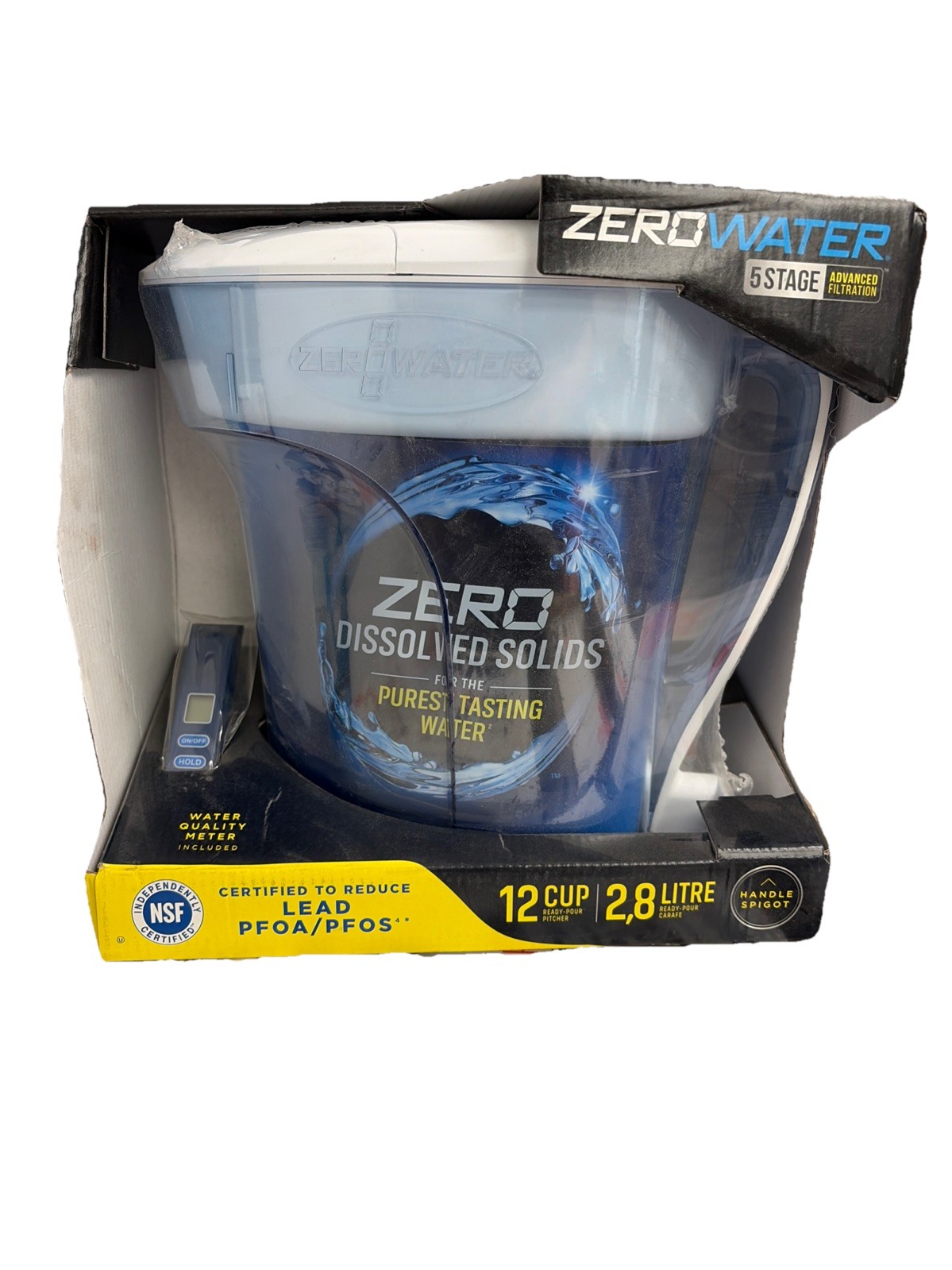 ZeroWater 12-Cup Filtration Pitcher – TDS Meter – NSF Certified – Model ZD-012RP