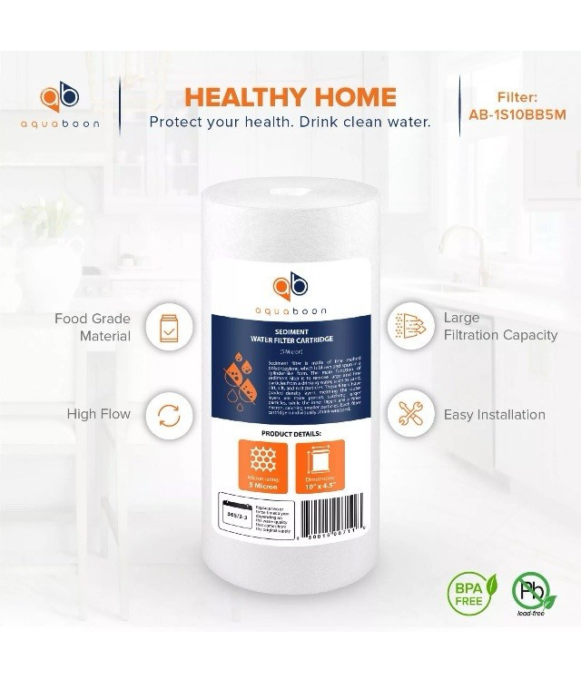 Aquaboon Sediment Water Filter Cartridge Whole House Big Blue 5 Micron 10″x4.5″