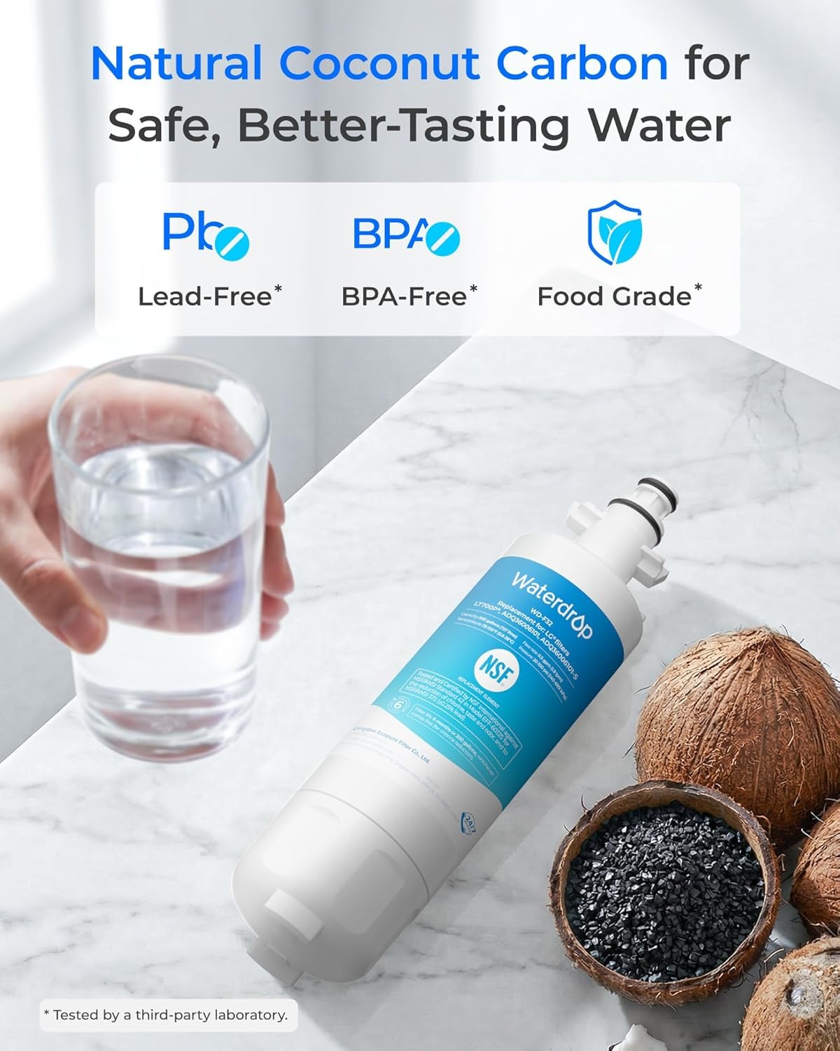 Waterdrop Refrigerator Water Filter, Replacement for LG® LT700P®, Pack of 3