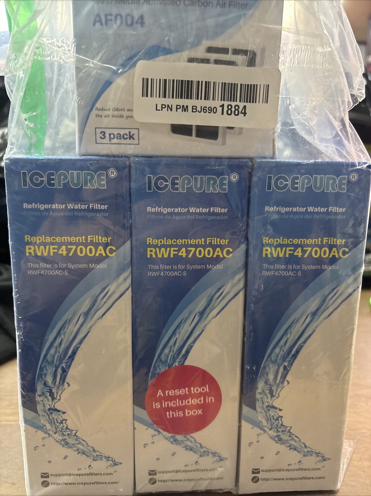 NEW LOT OF 3 ICEPURE RWF4700AC WATER FILTERS & Carbon Filter AF004 (B-11)