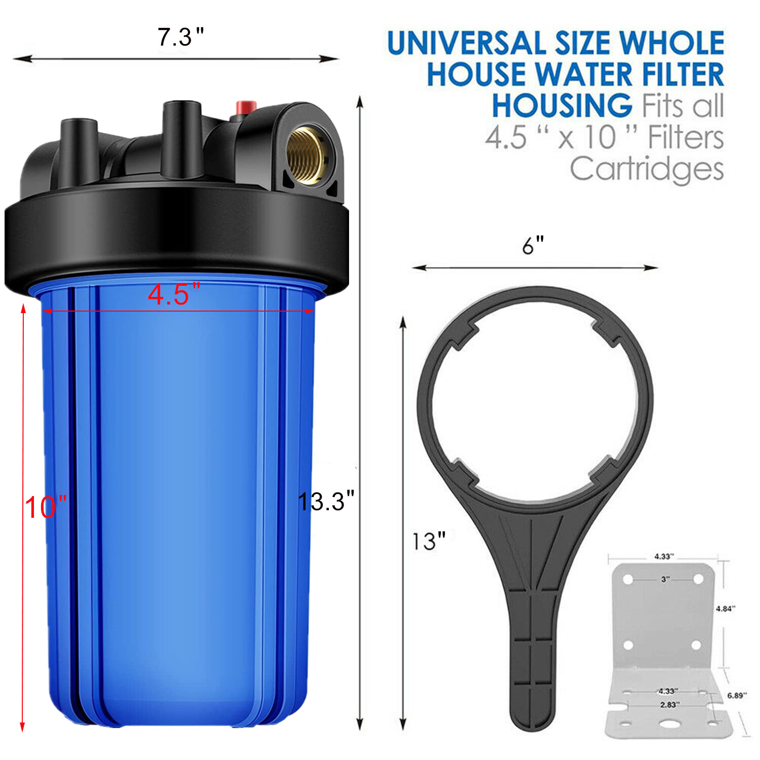4Pack 10 Inch Big Blue Whole House Water Filter Housing For Well City Filtration