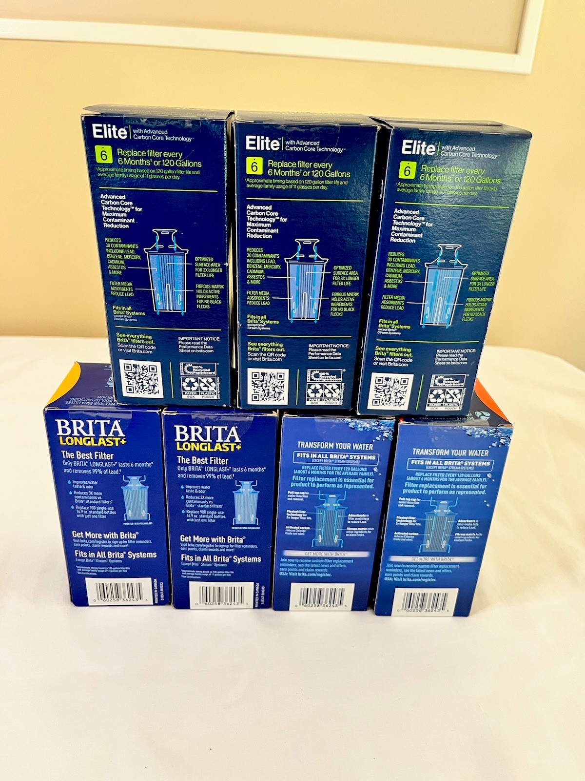 Lot 7 NEW BRITA ELITE & LONGLAST Pitcher Replacement Water Filters OB06