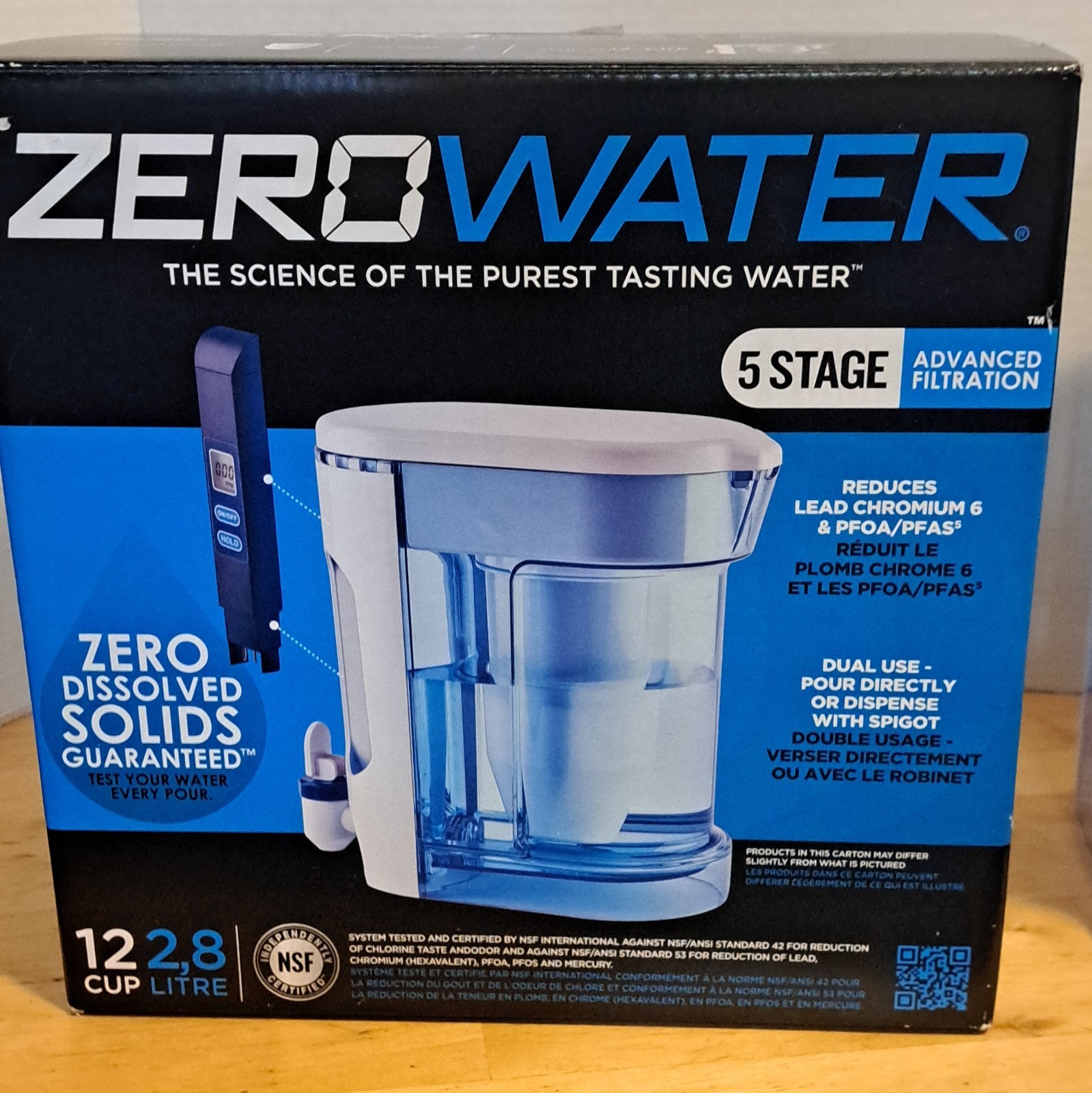 ZeroWater 5-Stage Filter Jug Dispenser Pitcher w/ Spigot 2.8L Blue/White