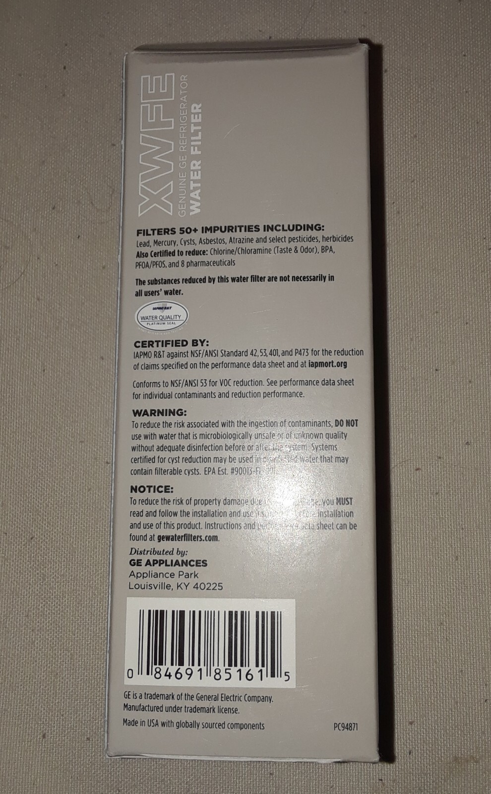 One Sealed Genuine XWFE Replacement Water Filter for Compatible GE Refrigerators