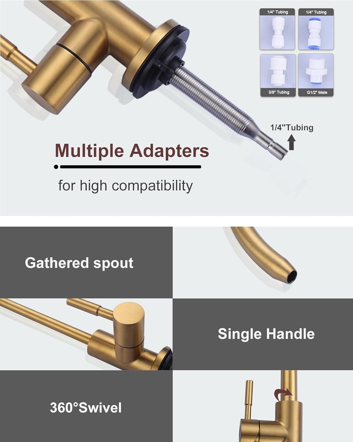 Premium Stainless Steel Kitchen Faucet with Drinking Water Faucet – Brushed Gold