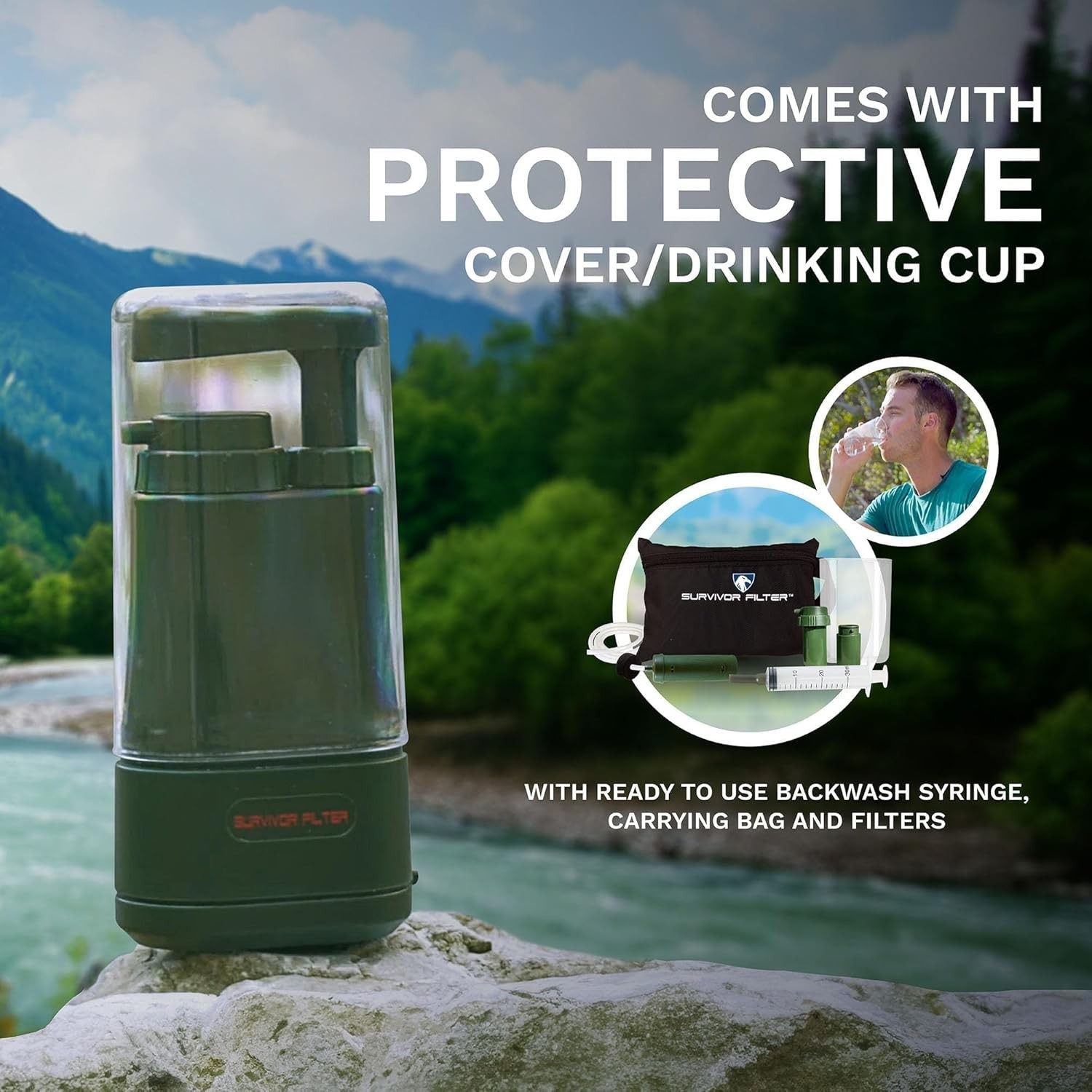 Survival Water Filter System with BPA Free Components and Carrying Case