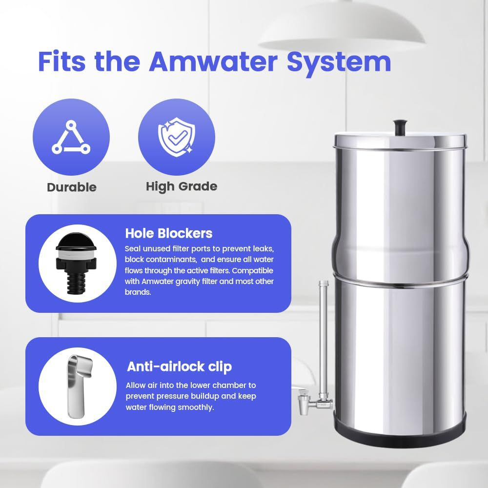 Hole Blockers & Anti-Airlock Clip for All Gravity-Fed Water Filtration…